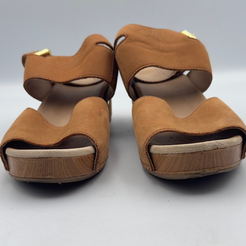 Dansko Minka Sandal Tan Leather Wood Platform Clog 38 7.5/8 Ankle Strap Boho - Picture 7 of 15